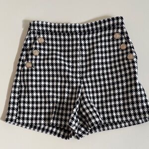 Zara Black and White Checkered High Waist Shorts